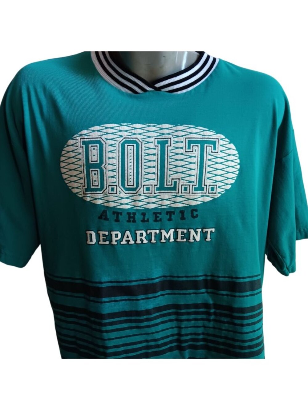 True Vintage T-shirt Medium Puff Big 90s Print Lightning B.O.L.T. Hip Hop Green